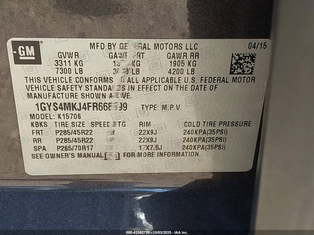 2015 CADILLAC ESCALADE 1GYS4MKJ4FR668599 Photo 8