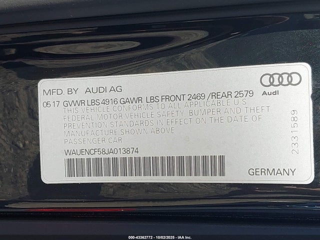 Продажа на аукционе авто 2018 Audi A5 2.0t Premium, vin: WAUENCF58JA013874, номер лота: 43362772
