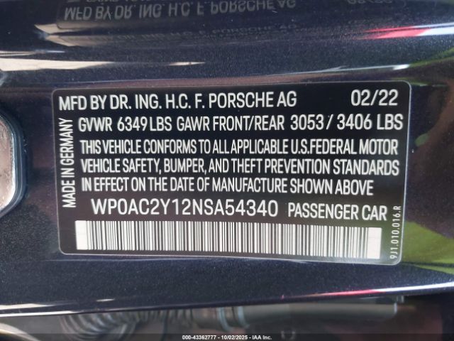 2022 PORSCHE TAYCAN WP0AC2Y12NSA54340 Photo 8