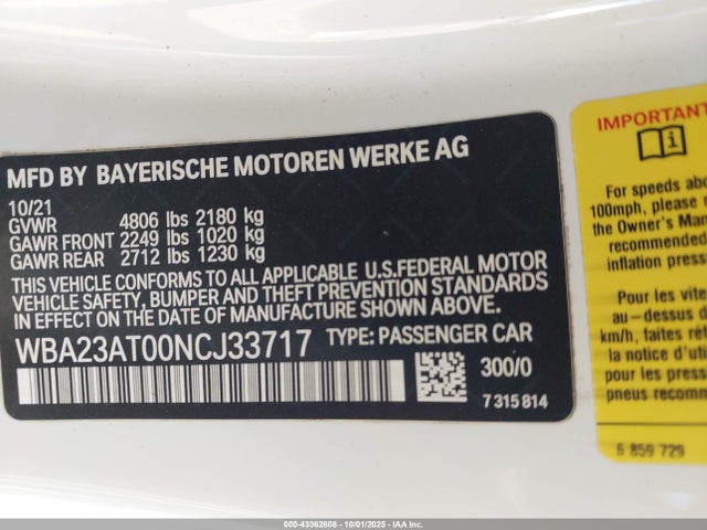 BMW 2022 2022 WBA23AT00NCJ33717 Image 9