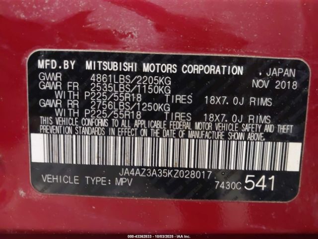 2019 MITSUBISHI OUTLANDER JA4AZ3A35KZ028017 Photo 8