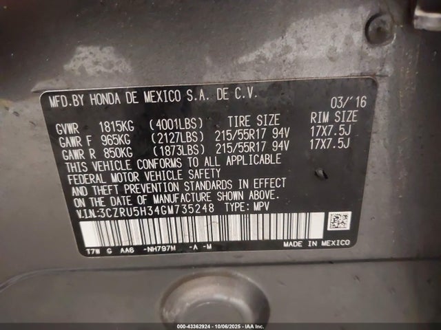 3CZRU5H34GM735248 Honda HR-V LX