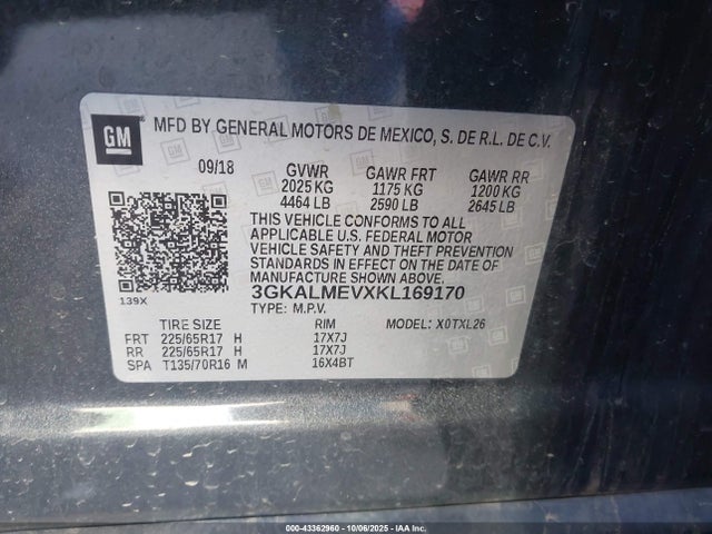 43362960 :رقم المزاد ، 3GKALMEVXKL169170 vin ، 2019 Gmc Terrain Sle مزاد بيع