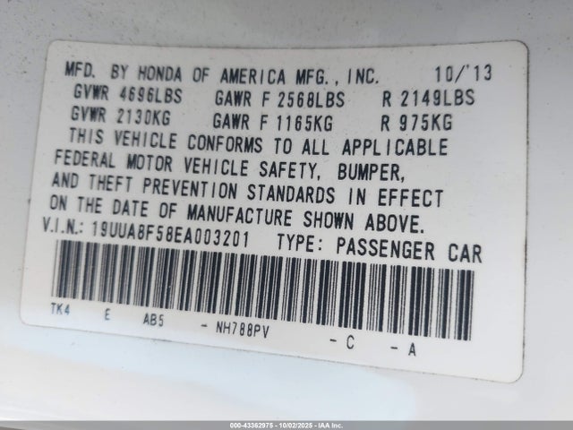 Acura j35z6 2014 19UUA8F58EA003201 Image 9