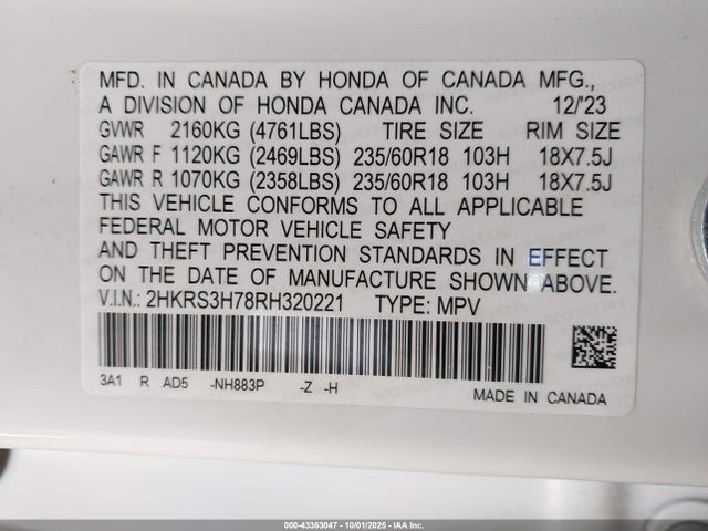 2HKRS3H78RH320221 Honda l15be