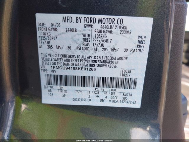 2008 FORD ESCAPE 1FMCU94188KE01266 Photo 8