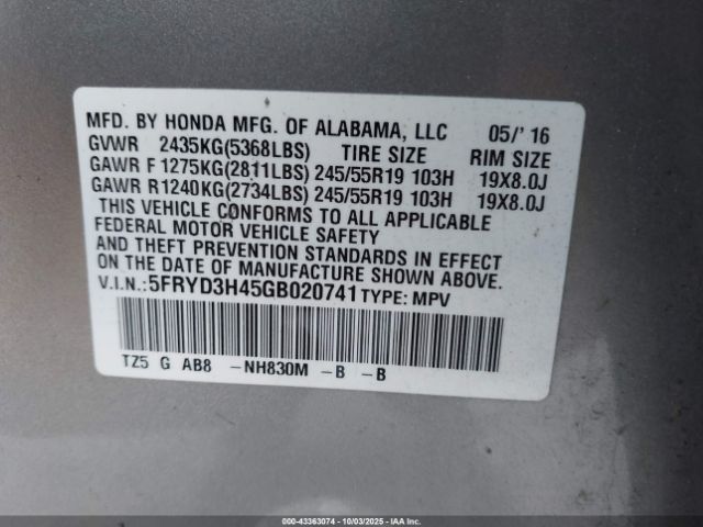 2016 ACURA MDX 5FRYD3H45GB020741 Photo 8