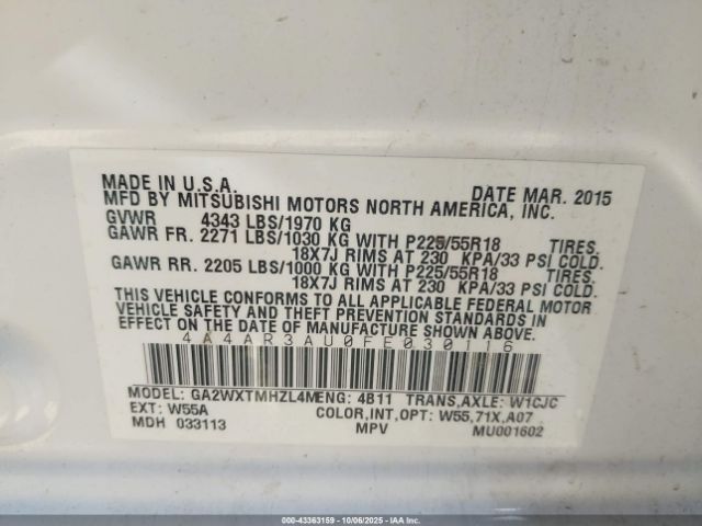 2015 MITSUBISHI OUTLANDER SPORT 4A4AR3AU0FE030116 Photo 8