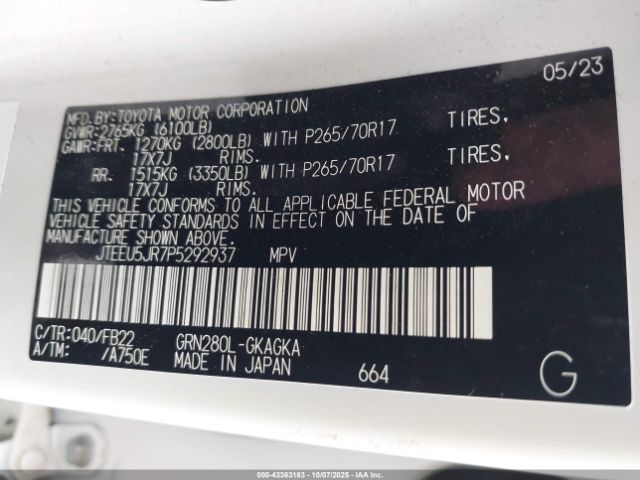 2023 TOYOTA 4RUNNER JTEEU5JR7P5292937 Photo 8