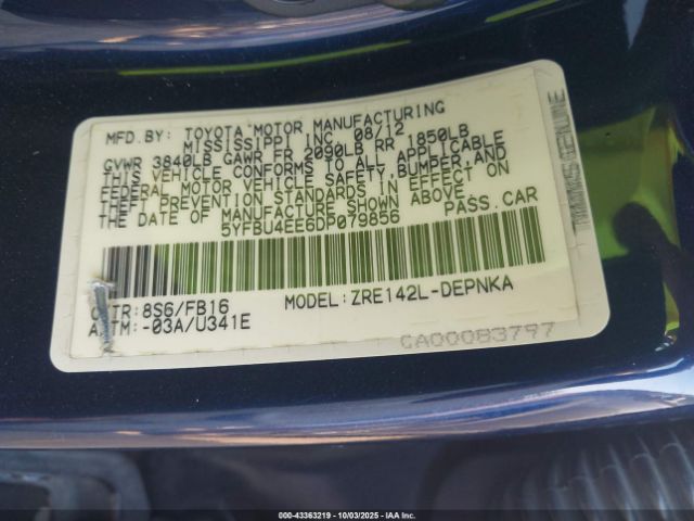 2013 TOYOTA COROLLA 5YFBU4EE6DP079856 Photo 8