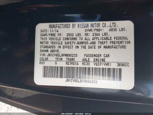 JN1CV6EL9FM890233 Infiniti Q60