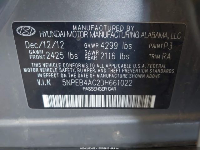 2013 HYUNDAI SONATA 5NPEB4AC2DH661022 Photo 8