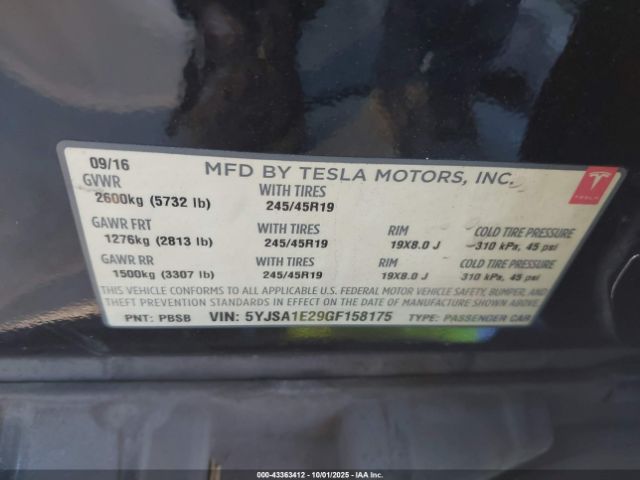 2016 TESLA MODEL S 5YJSA1E29GF158175 Photo 8