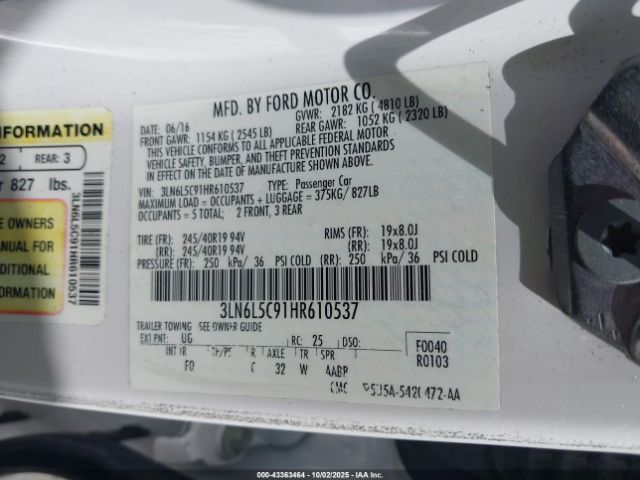 2017 LINCOLN MKZ 3LN6L5C91HR610537 Photo 8