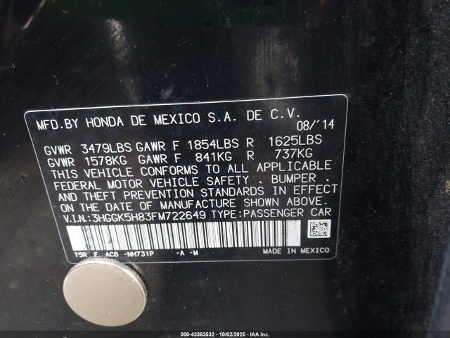 3HGGK5H83FM722649 Honda l15b1