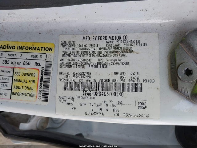 1FA6P0HD4G5100540 Ford 2016