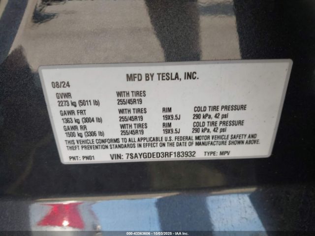 2024 TESLA MODEL Y 7SAYGDED3RF183932 Photo 8