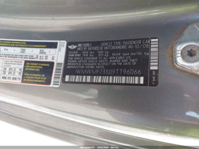 2009 MINI COOPER S WMWMF73509TT96066 Photo 8