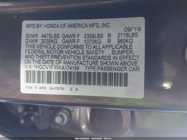 1HGCV1F30KA174199 Honda l15be