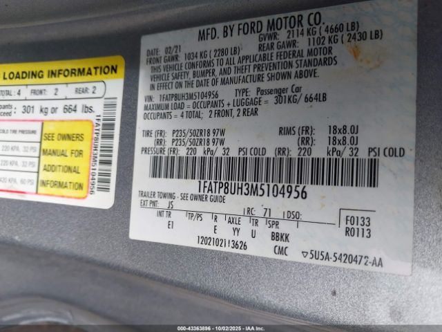 2021 FORD MUSTANG 1FATP8UH3M5104956 Photo 8