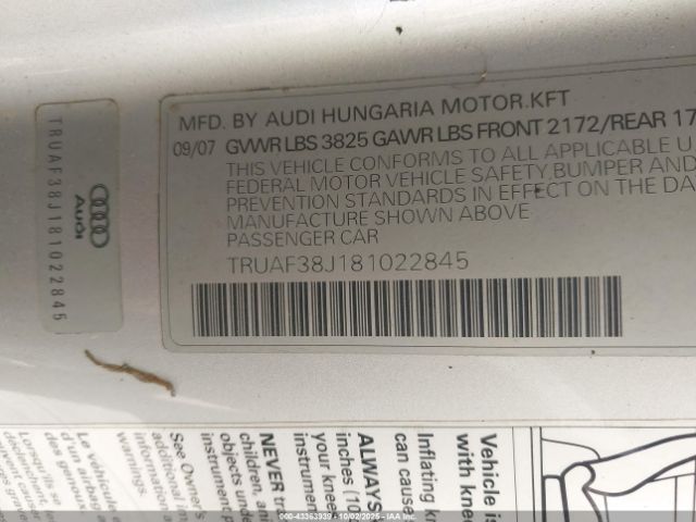 2008 AUDI TT TRUAF38J181022845 Photo 8