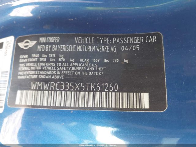 2005 MINI COOPER WMWRC335X5TK61260 Photo 8