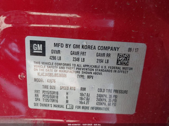 Buick luv: mfi, variable valve timing, alum, e85 max 2018 KL4CJASB5JB536506 Image 9