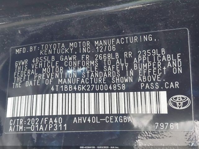 2007 TOYOTA CAMRY HYBRID 4T1BB46K27U004858 Photo 8