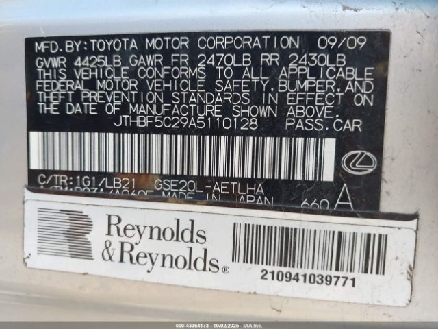 2010 LEXUS IS 250 JTHBF5C29A5110128 Photo 8