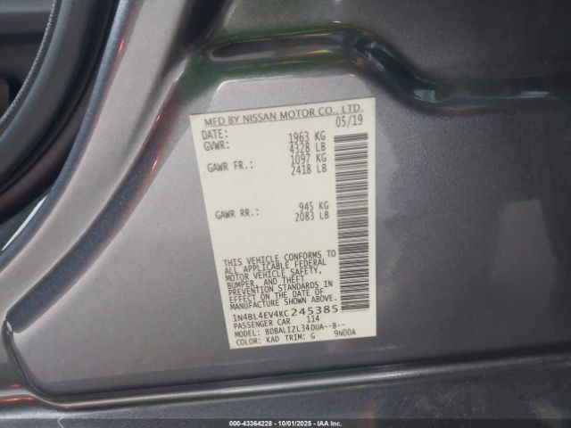2019 NISSAN ALTIMA 1N4BL4EV4KC245385 Photo 8