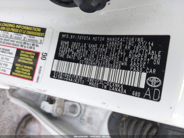 Toyota 2zr-fe 2014 2T1BURHEXEC095889 Image 9