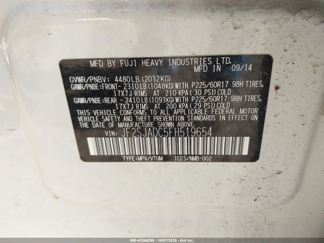 Subaru 2.5na u5 2015 JF2SJADC5FH519654 Image 9
