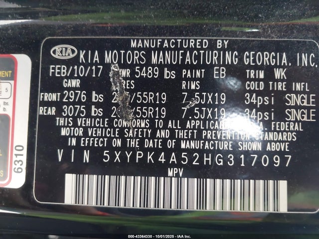 KIA 2017 2017 5XYPK4A52HG317097 Image 9