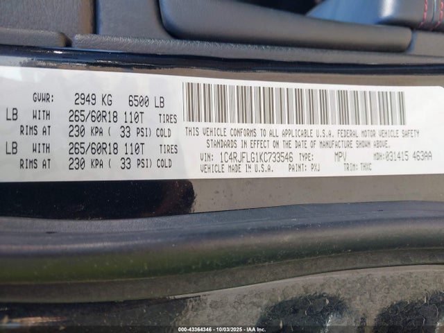 1C4RJFLG1KC733546 Jeep Grand Cherokee