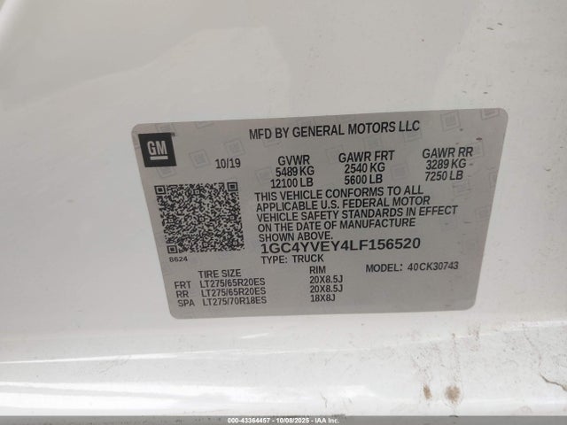 1GC4YVEY4LF156520 Chevrolet Silverado 3500hd 4wd Standard Bed High Country