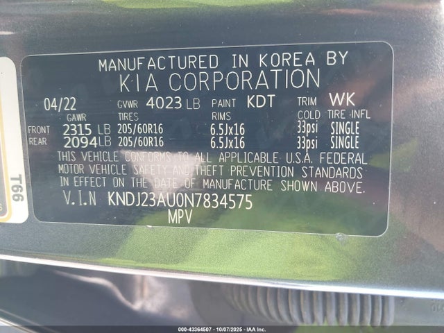 KNDJ23AU0N7834575 KIA SOUL LX