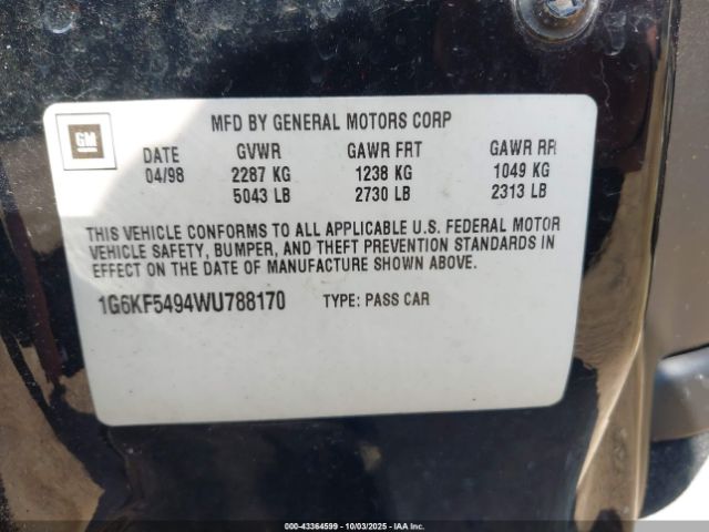 1998 CADILLAC DEVILLE 1G6KF5494WU788170 Photo 8