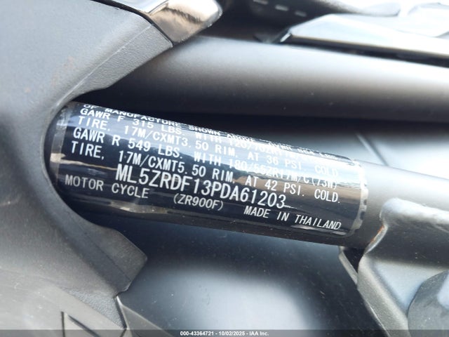 2023 Kawasaki Zr900 F მანქანა იყიდება აუქციონზე, vin: ML5ZRDF13PDA61203, აუქციონის ნომერი: 43364721