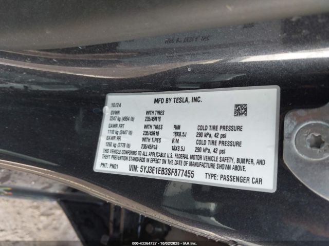 2025 TESLA MODEL 3 5YJ3E1EB3SF877455 Photo 8
