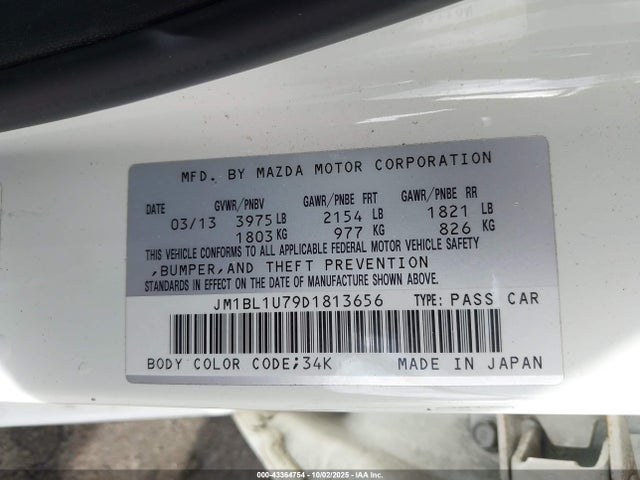 Aukcja sprzedaży 2013 Mazda Mazda3 I Sport, vin: JM1BL1U79D1813656, numer aukcji: 43364754