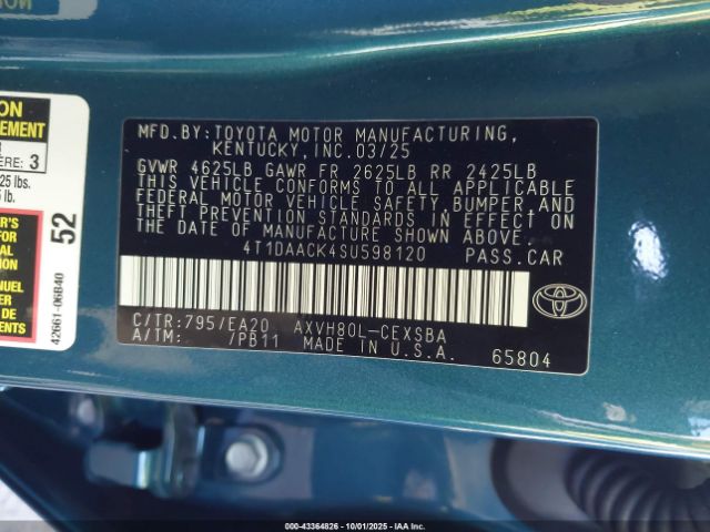 2025 TOYOTA CAMRY 4T1DAACK4SU598120 Photo 8