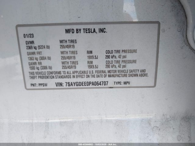 2023 TESLA MODEL Y 7SAYGDEE0PA064707 Photo 8