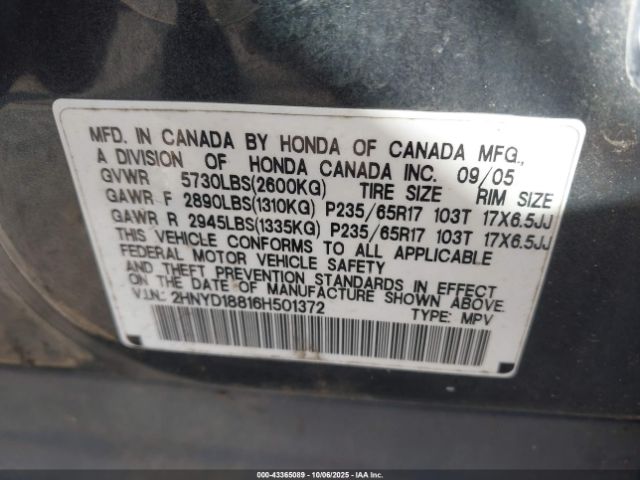 2006 ACURA MDX 2HNYD18816H501372 Photo 8