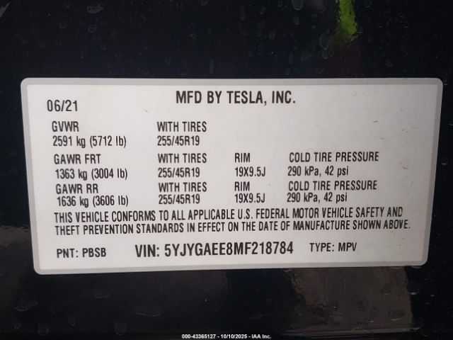 2021 TESLA MODEL Y 5YJYGAEE8MF218784 Photo 8