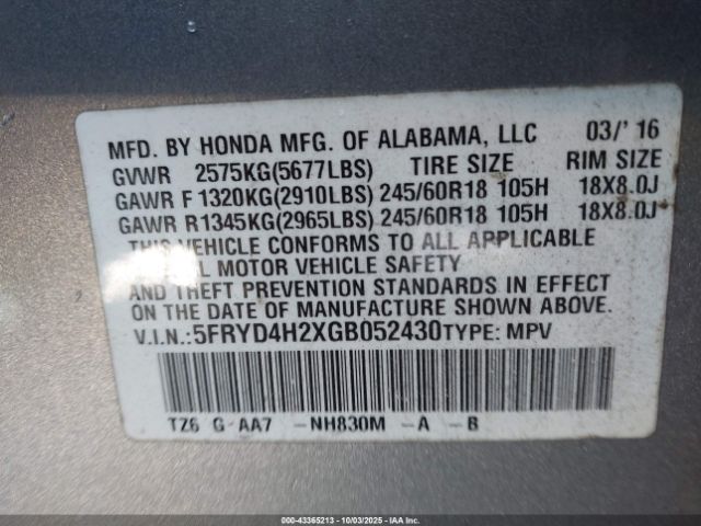 2016 ACURA MDX 5FRYD4H2XGB052430 Photo 8