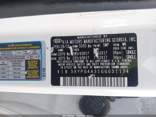5XYPG4A31GG031174 KIA dohc gdi theta ii