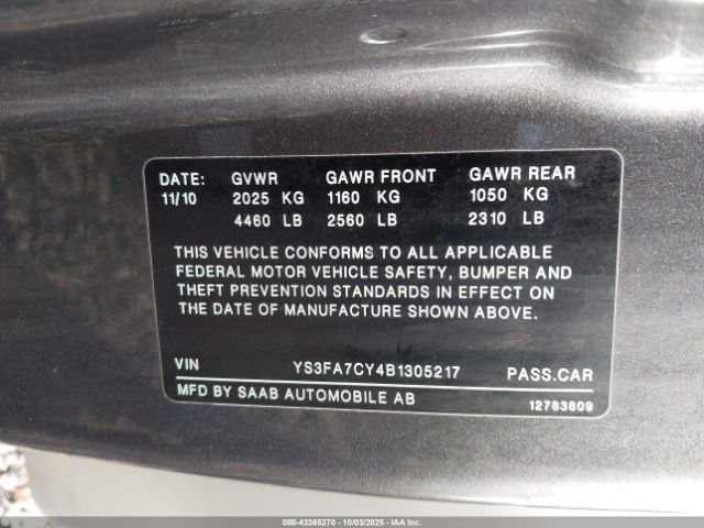 2011 SAAB 9-3 YS3FA7CY4B1305217 Photo 8