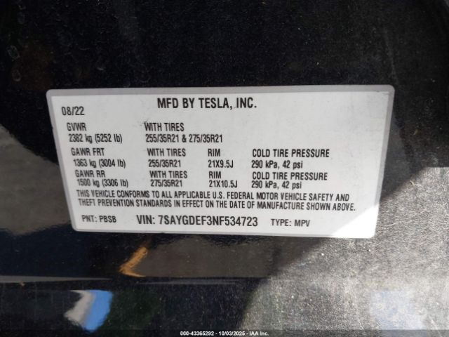 2022 TESLA MODEL Y 7SAYGDEF3NF534723 Photo 8