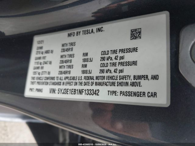 2022 TESLA MODEL 3 5YJ3E1EB1NF133342 Photo 8