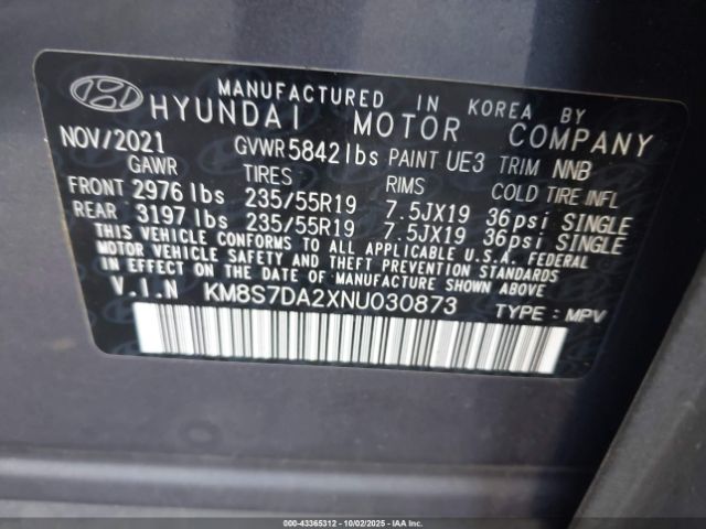 2022 HYUNDAI SANTA FE PLUG-IN HYBRID KM8S7DA2XNU030873 Photo 8